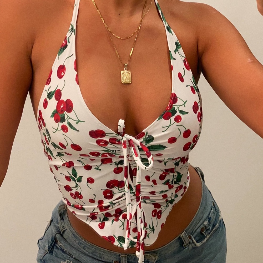 Cherry Print Halter Top